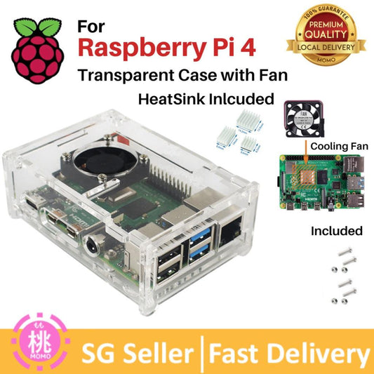Raspberry Pi 4 Acrylic Transparent Case with Cooling Fan - Momo Gadgets