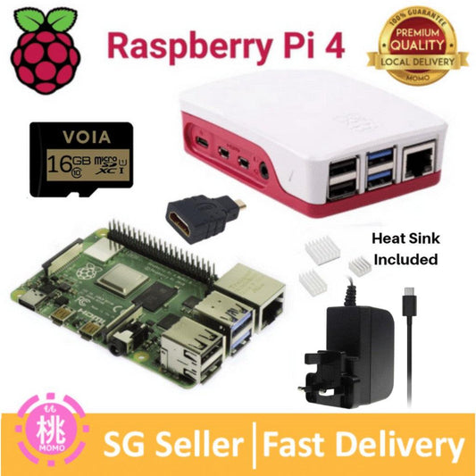 Raspberry Pi 4 B ( 2GB or 4GB or 8GB ) Starter Kit ( Power supply , Premium Case , Micro SD with noobs , Heatsink) - Momo Gadgets