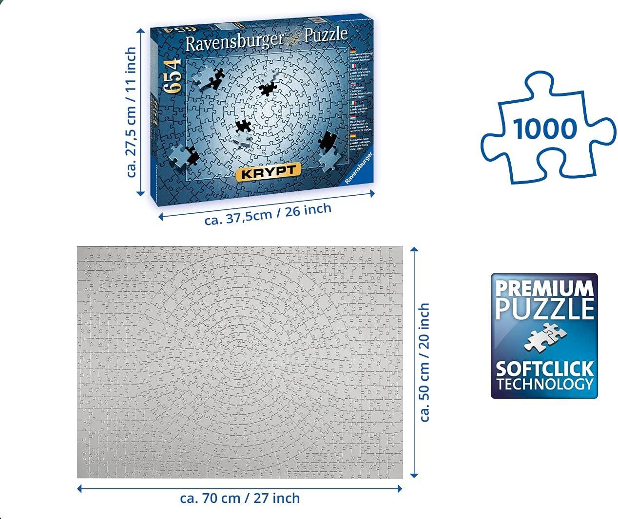 Ravensburger Krypt Silver 654 Piece Blank Jigsaw Puzzle Challenge for Adults - Momo Gadgets