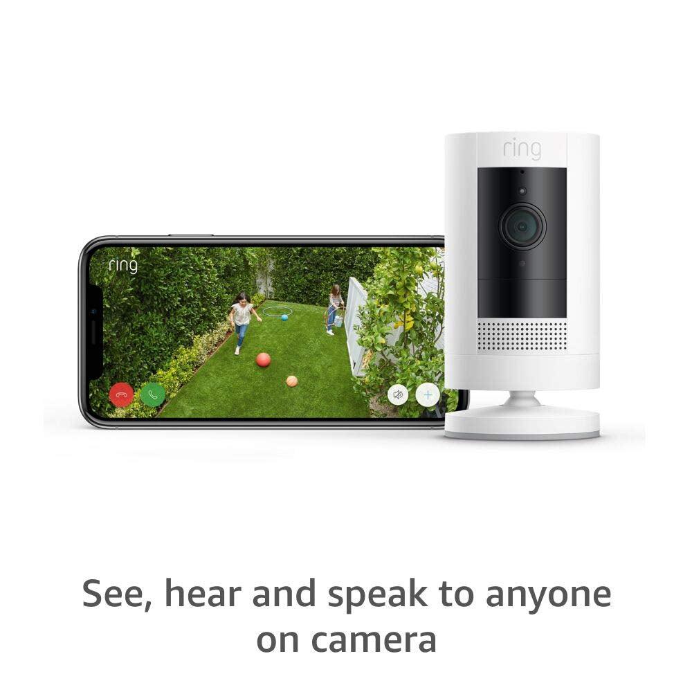 Ring Stick Up Cam ( 3rd Gen ) Battery HD security camera with two-way talk, Works with Alexa - White/Black - Momo Gadgets