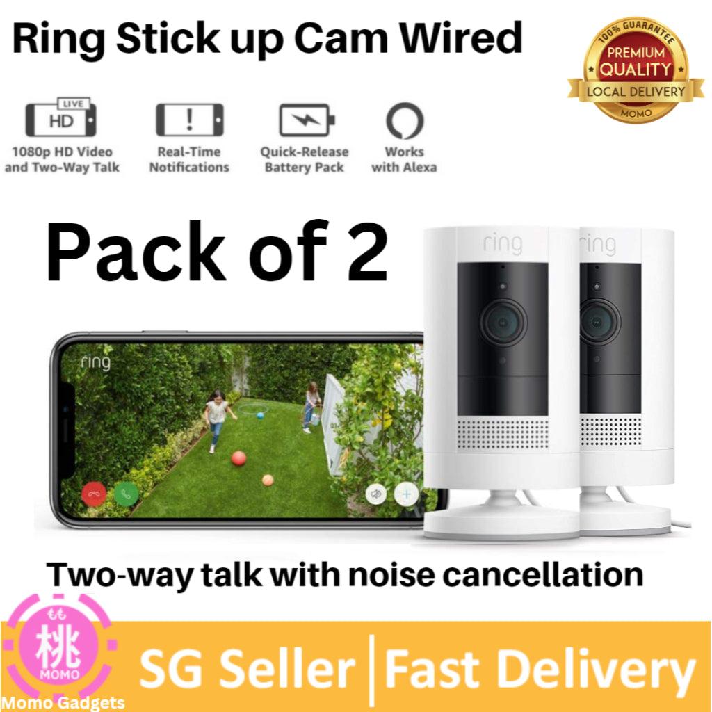 Ring Stick Up Cam ( 3rd Gen ) Wired HD security camera with two-way talk, Works with Alexa - White/Black - Momo Gadgets