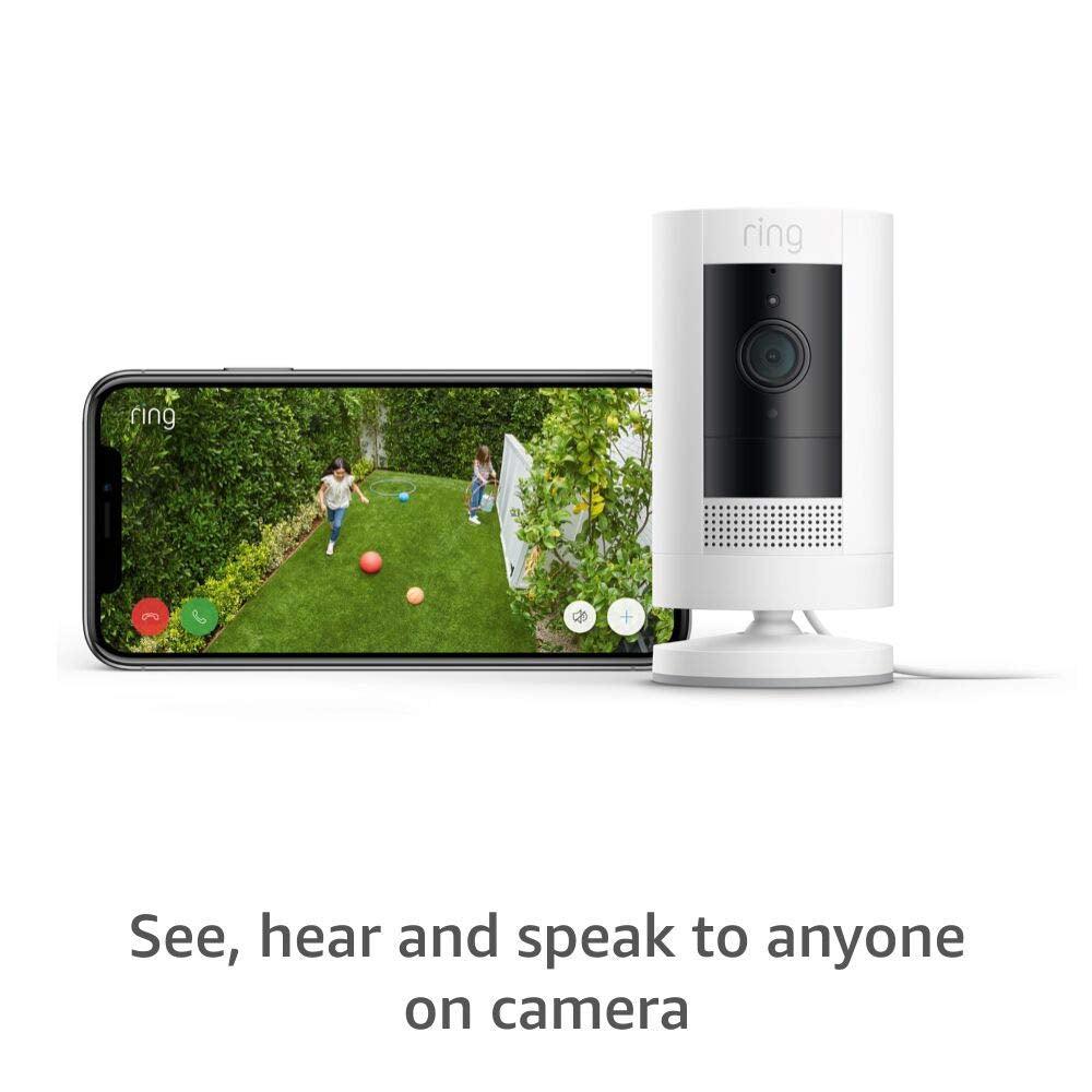 Ring Stick Up Cam ( 3rd Gen ) Wired HD security camera with two-way talk, Works with Alexa - White/Black - Momo Gadgets