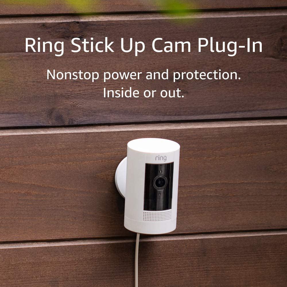 Ring Stick Up Cam ( 3rd Gen ) Wired HD security camera with two-way talk, Works with Alexa - White/Black - Momo Gadgets