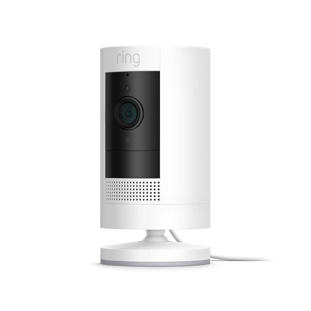 Ring Stick Up Cam ( 3rd Gen ) Wired HD security camera with two-way talk, Works with Alexa - White/Black - Momo Gadgets