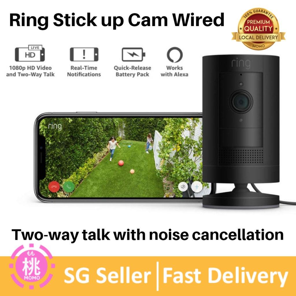 Ring Stick Up Cam ( 3rd Gen ) Wired HD security camera with two-way talk, Works with Alexa - White/Black - Momo Gadgets