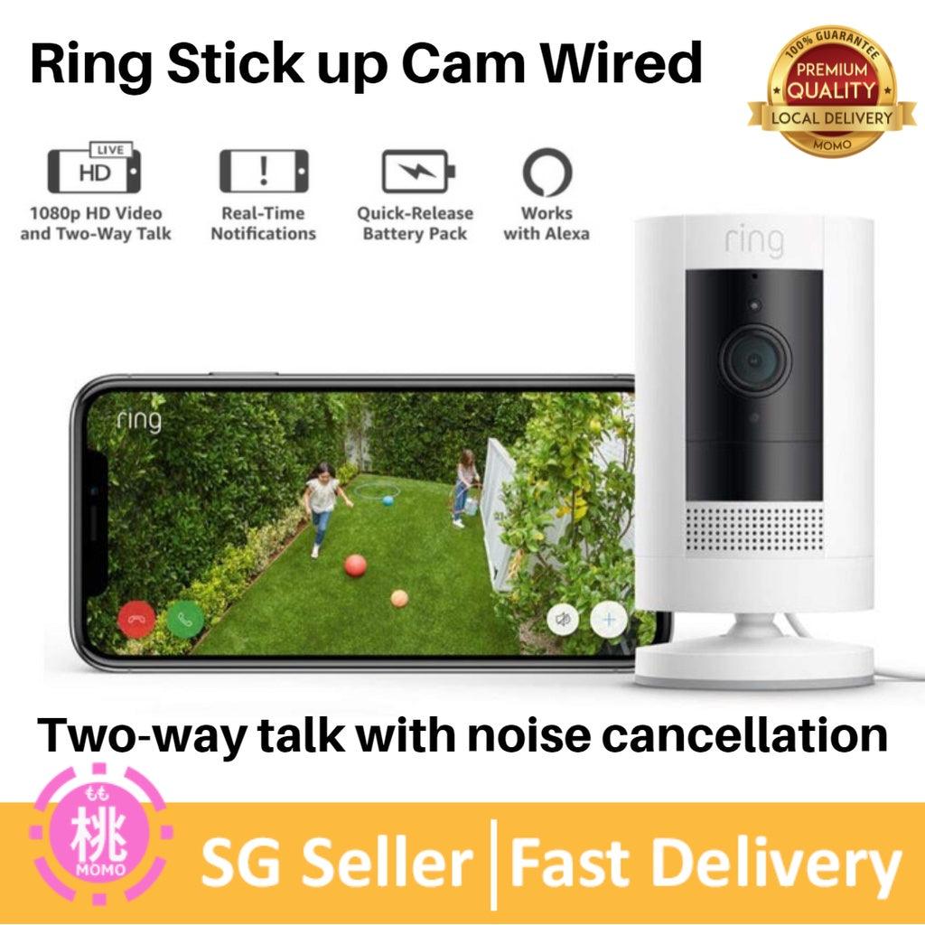 Ring Stick Up Cam ( 3rd Gen ) Wired HD security camera with two-way talk, Works with Alexa - White/Black - Momo Gadgets