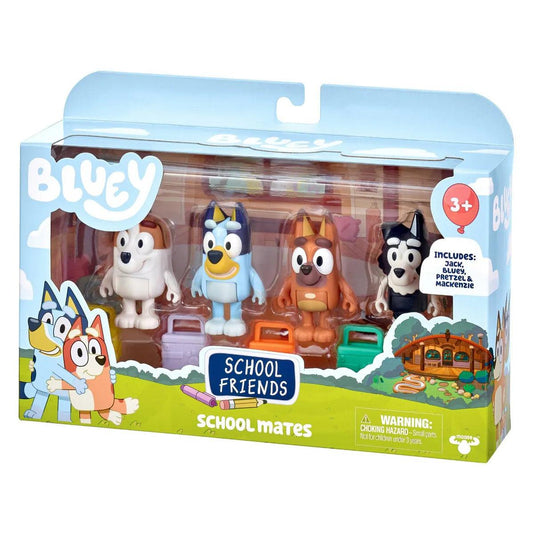 Bluey and Friends 4 Pack of 2.5-3" Dog Poseable Figures, School 4-pack - Momo Gadgets