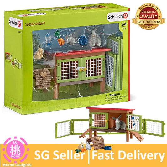 Schleich Farm World, Easter Toys for Boys and Girls Ages 3-8, 8-Piece Playset, Rabbit Hutch and Bunny Playpen Toy Set - Momo Gadgets