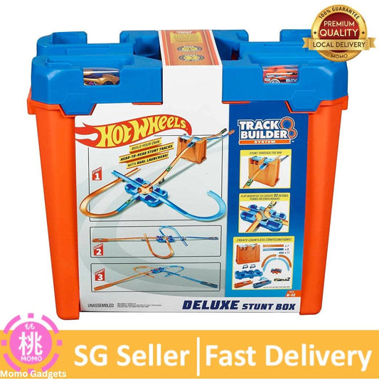 Hot Wheels Track Builder Playset, Deluxe Stunt Box with 25 Component Parts & 1:64 Scale Toy Car - Momo Gadgets