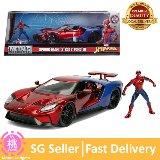 Jada Toys Marvel 1:24 2017 Ford GT Die-cast Car with 2.75" Spider-Man Figure