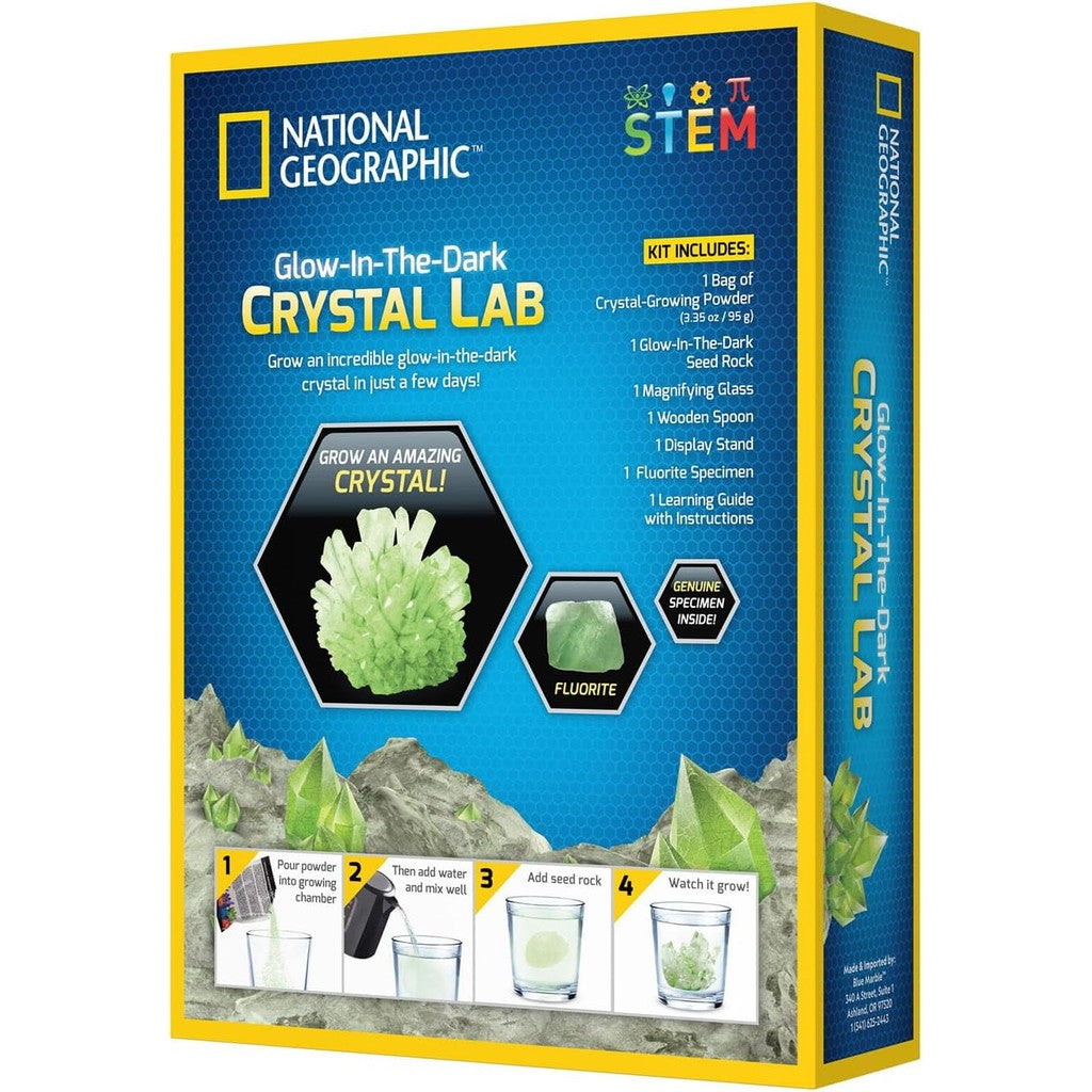 NATIONAL GEOGRAPHIC Glow-in-the-Dark Crystal Growing Lab - DIY Crystal Creation-Includes Real Fluorite Crystal Specimen