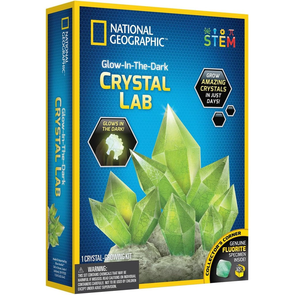 NATIONAL GEOGRAPHIC Glow-in-the-Dark Crystal Growing Lab - DIY Crystal Creation-Includes Real Fluorite Crystal Specimen