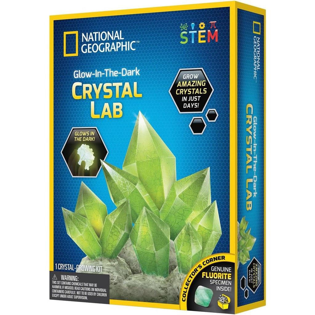 NATIONAL GEOGRAPHIC Glow-in-the-Dark Crystal Growing Lab - DIY Crystal Creation-Includes Real Fluorite Crystal Specimen