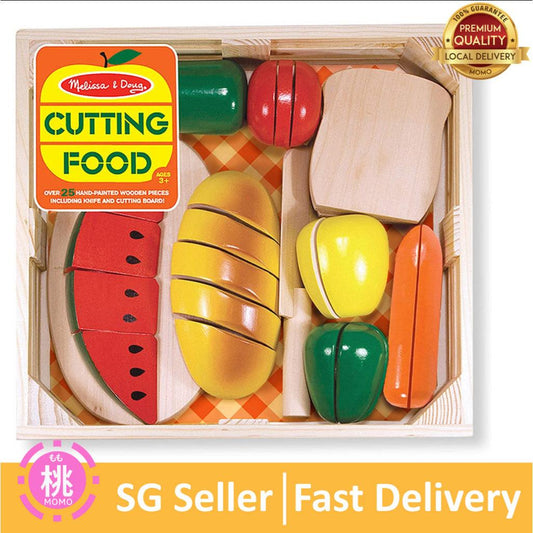 Melissa and Doug Cutting Food - Play Food Set With 25+ Hand-Painted Wooden Pieces, Knife, and Cutting Board