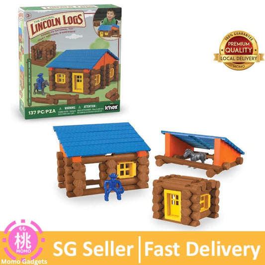 LINCOLN LOGS – Oak Creek Lodge – 137 Pieces - Real Wood Logs-Ages 3+ - Best Retro Building Gift Set for Boys/Girls - Momo Gadgets