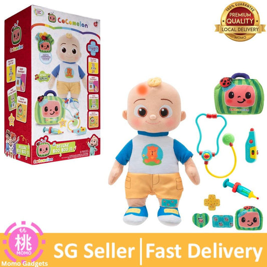 Cocomelon Deluxe Boo Boo JJ Feature Plush - Includes Doctor Checkup Bag, Bandages, and Accessories to Care for JJ - Momo Gadgets