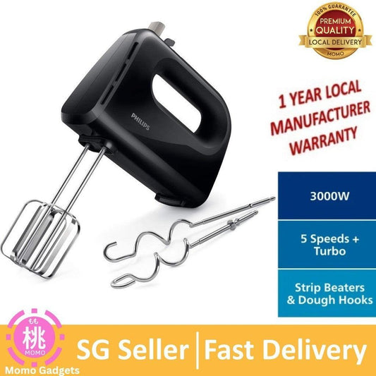 PHILIPS Daily Collection Mixer - HR3705/11, 300W, 5 Speeds + Turbo, Lightweight Handheld, Strip beaters dough hook