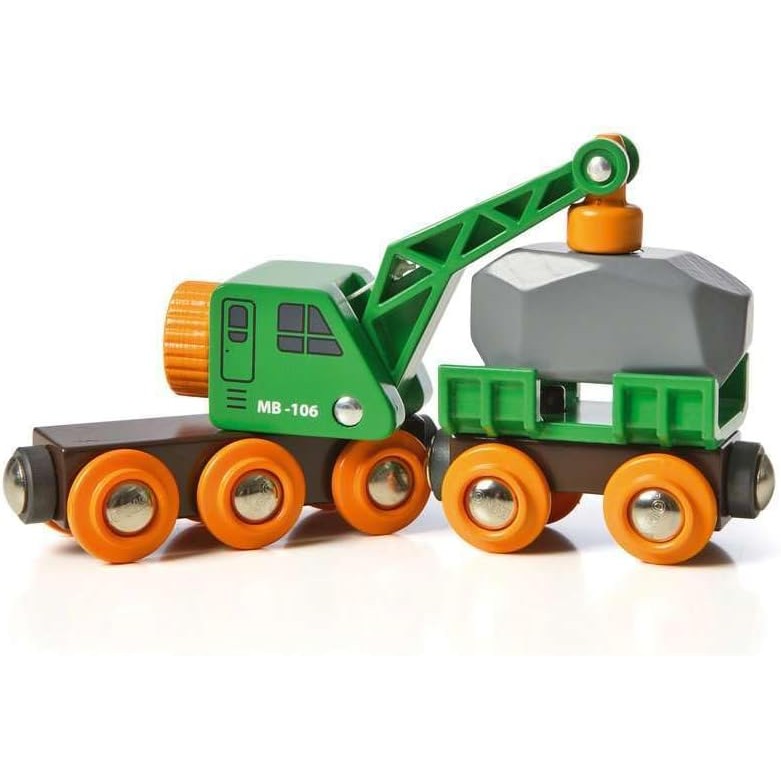BRIO World 33698 - Clever Crane Wagon Set - 4 Piece Wooden Toy Train Set for Kids | Imaginative Play