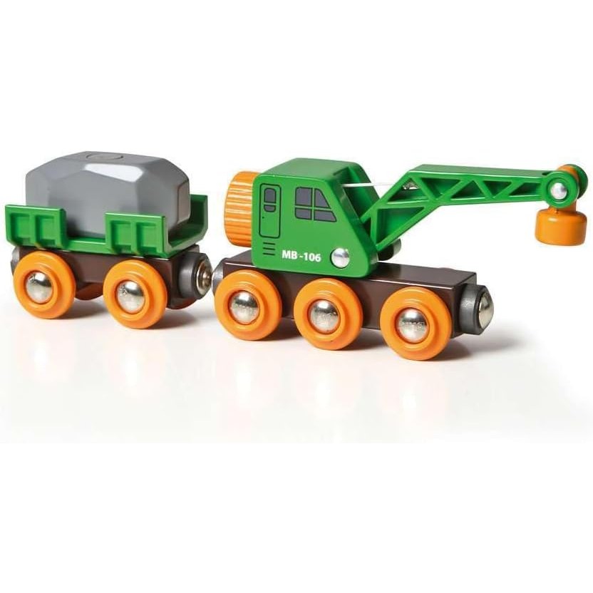 BRIO World 33698 - Clever Crane Wagon Set - 4 Piece Wooden Toy Train Set for Kids | Imaginative Play