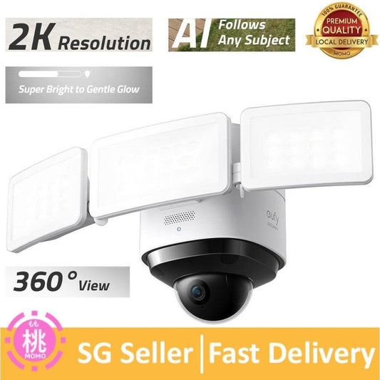 eufy Security Floodlight Cam S330, 360-Degree Pan & Tilt Coverage, 2K Full HD, 3,000 Lumens, Smart Lighting,Weatherproof