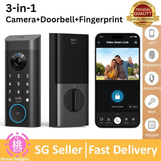 eufy Security Video Smart Lock E330, 3-in-1 Camera+ Doorbell+ Fingerprint , WiFi Door Lock,App Remote Control