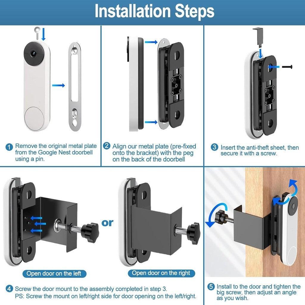 Anti-Theft Adjustable Door Mount/Wall Mount for Google Nest Doorbell (Battery)