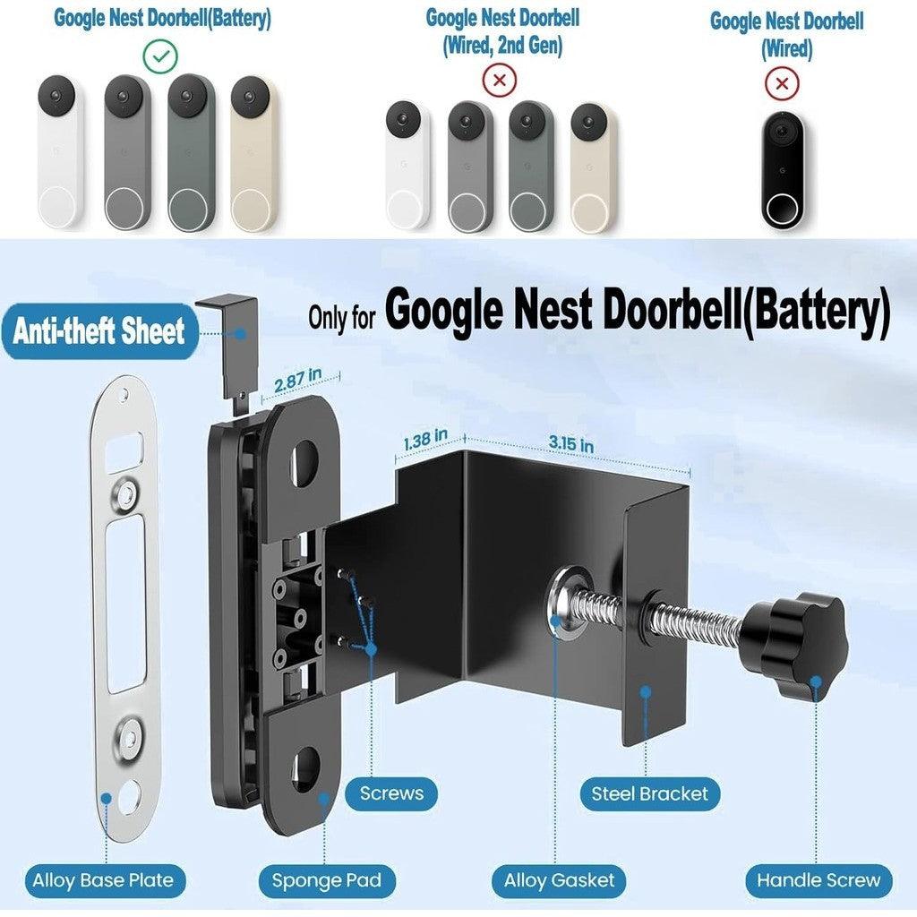 Anti-Theft Adjustable Door Mount/Wall Mount for Google Nest Doorbell (Battery)