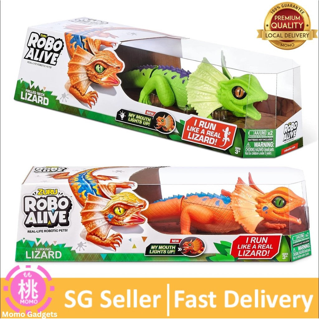 Robo Alive Frilled Neck Lizard Robotic Pet Figure Battery-Powered Robotic Light Up Interactive Electronic Reptile Toy