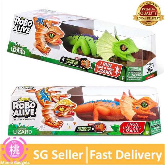 Robo Alive Frilled Neck Lizard Robotic Pet Figure Battery-Powered Robotic Light Up Interactive Electronic Reptile Toy