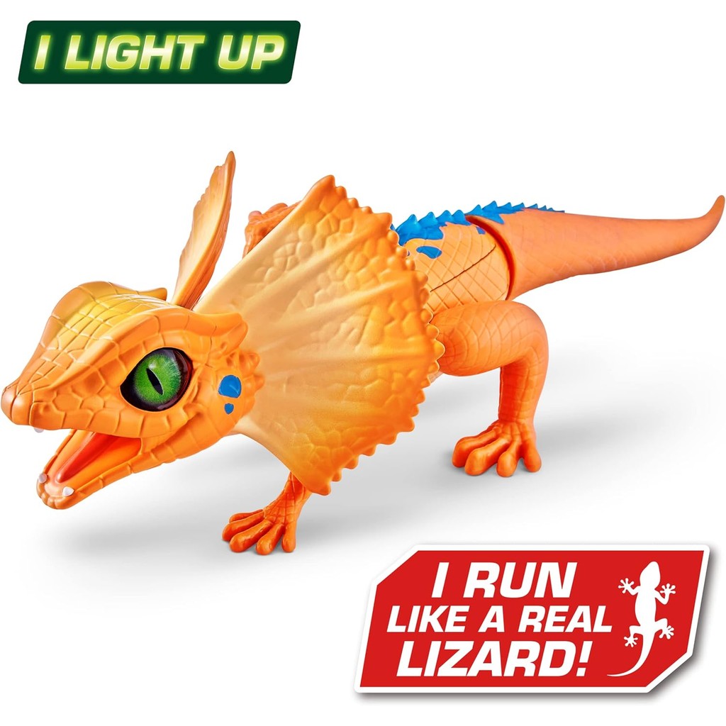 Robo Alive Frilled Neck Lizard Robotic Pet Figure Battery-Powered Robotic Light Up Interactive Electronic Reptile Toy