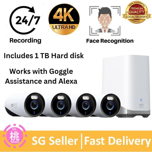 EufyCam E330 (Professional) 4-Cam Kit, 4K Outdoor Security Camera System, 24/7 Recording, Plug-in, Wi-Fi NVR