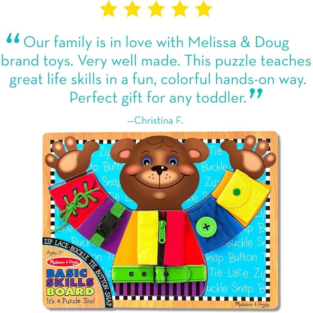Melissa & Doug Basic Skills Puzzle Board-Wooden Educational Toy-Learn To Button Busy Board, Activity Board