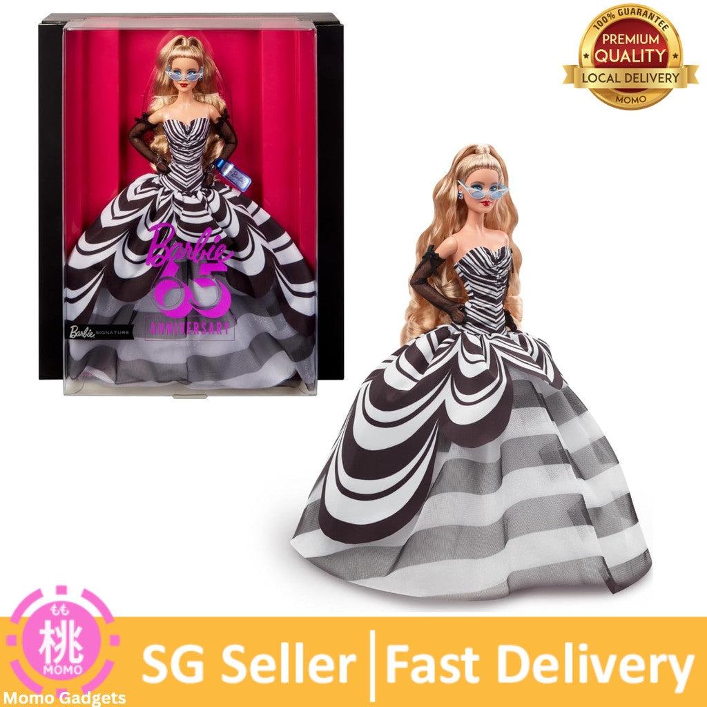Barbie Signature Doll,65th Anniversary Collectible with Blonde Hair,Black& White Gown,Sapphire Gem Earrings & Sunglasses