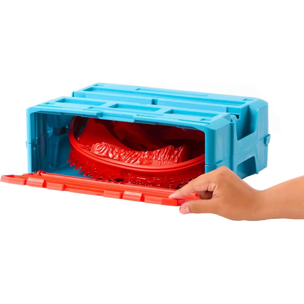 Hot Wheels Toy Car Track Set, Track Builder Playset Flame Stunt Pack Vehicle in Modular Storage Container