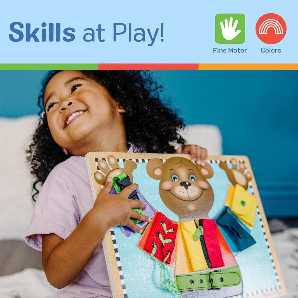 Melissa & Doug Basic Skills Puzzle Board-Wooden Educational Toy-Learn To Button Busy Board, Activity Board