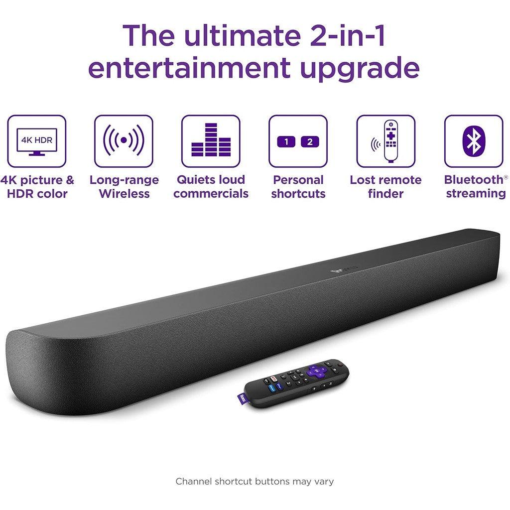 Roku Streambar Pro|4K HDR Streaming Device & Cinematic Roku Soundbar All In One, Roku Voice Remote, Free & Live TV,Black