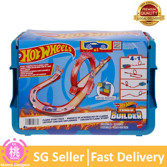 Hot Wheels Toy Car Track Set, Track Builder Playset Flame Stunt Pack Vehicle in Modular Storage Container
