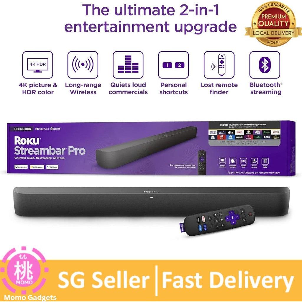 Roku Streambar Pro|4K HDR Streaming Device & Cinematic Roku Soundbar All In One, Roku Voice Remote, Free & Live TV,Black