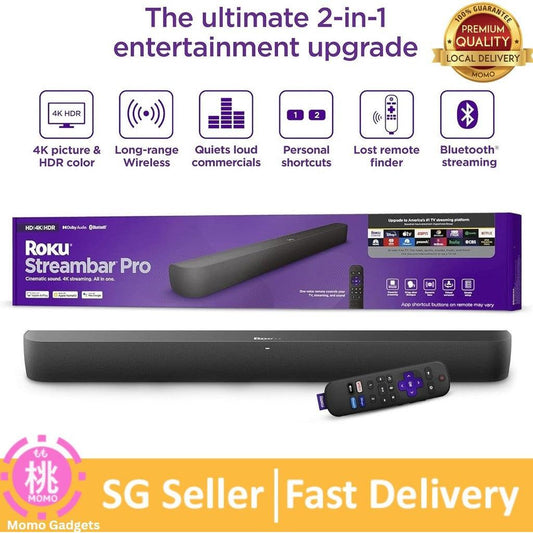 Roku Streambar Pro|4K HDR Streaming Device & Cinematic Roku Soundbar All In One, Roku Voice Remote, Free & Live TV,Black