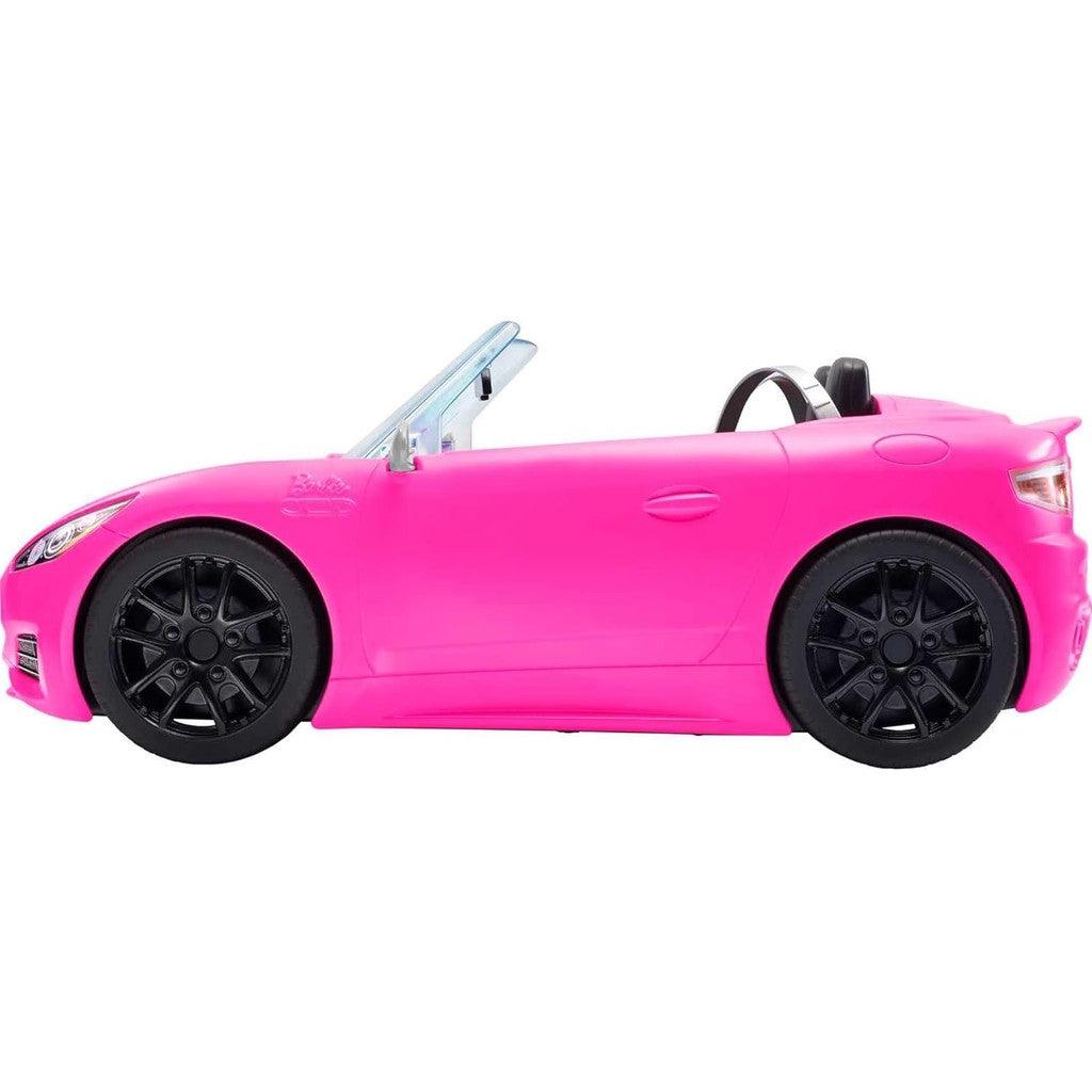 Barbie Toy Car, Bright Pink Doll-Sized Convertible with 2 Seats, Seatbelts & Rolling Wheels, Realistic Details