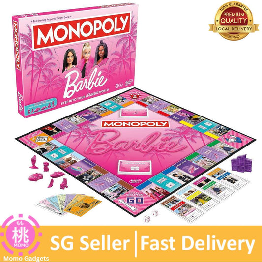 Monopoly: Barbie Edition Board Game,Ages 8+,2-6 Players,Fun Family Games for Kids and Adults, with 6 Barbie