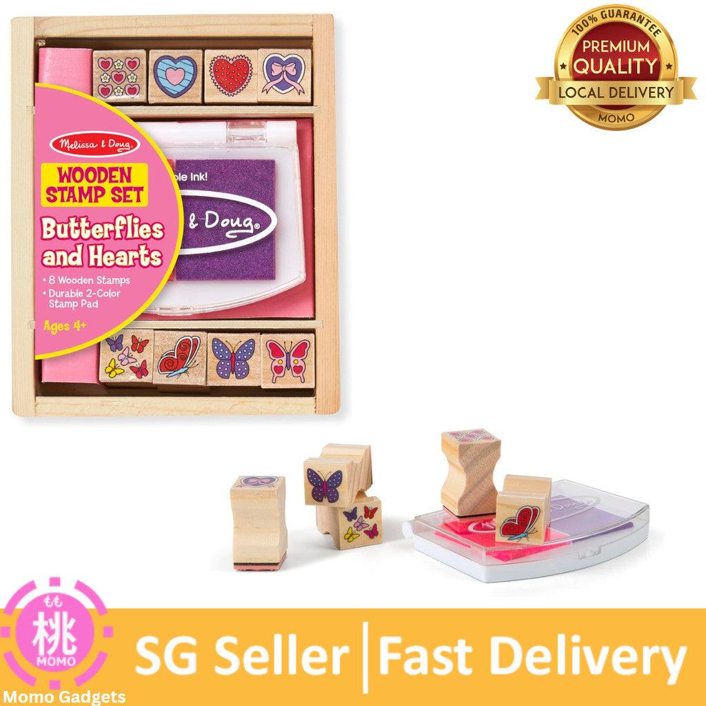 Melissa & Doug Butterfly and Heart Wooden Stamp Set: 8 Stamps and 2-Color Stamp Pad