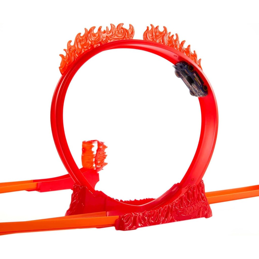 Hot Wheels Toy Car Track Set, Track Builder Playset Flame Stunt Pack Vehicle in Modular Storage Container