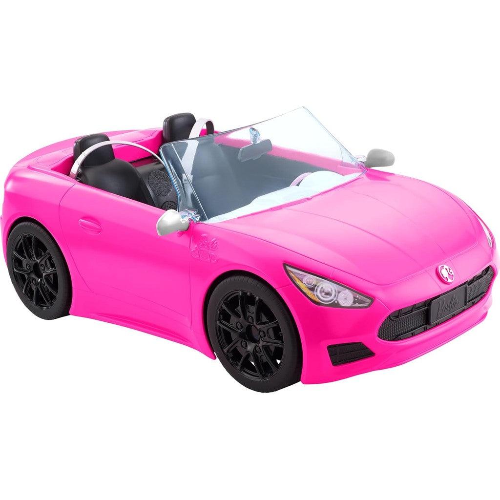 Barbie Toy Car, Bright Pink Doll-Sized Convertible with 2 Seats, Seatbelts & Rolling Wheels, Realistic Details