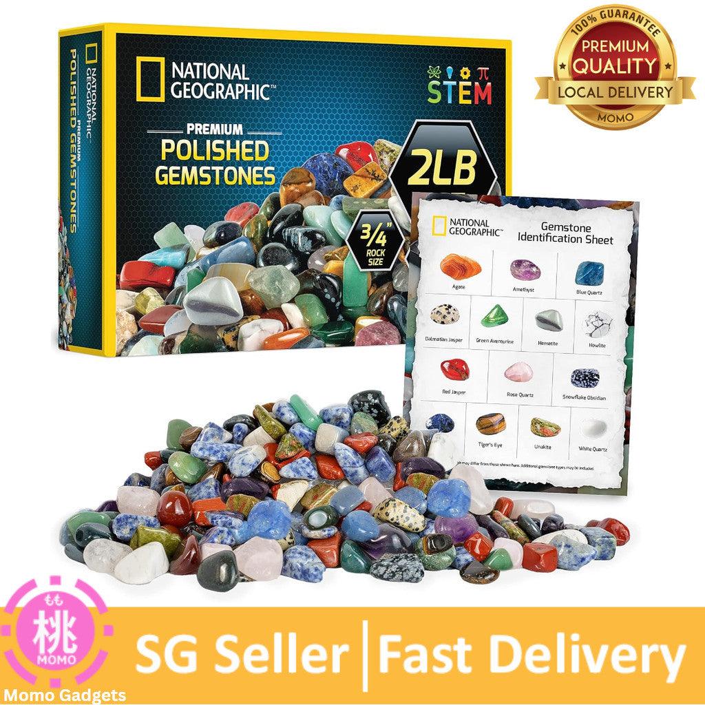 National Geographic Premium Polished Stones-2 Pounds of 3/4-Inch Tumbled Stones and Crystals Bulk,4500+ Carats