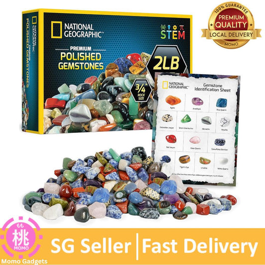 National Geographic Premium Polished Stones-2 Pounds of 3/4-Inch Tumbled Stones and Crystals Bulk,4500+ Carats
