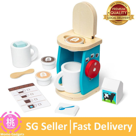 Melissa & Doug Brew and Serve Wooden Coffee Maker Set - Play Kitchen Accessories (12 -Pieces)