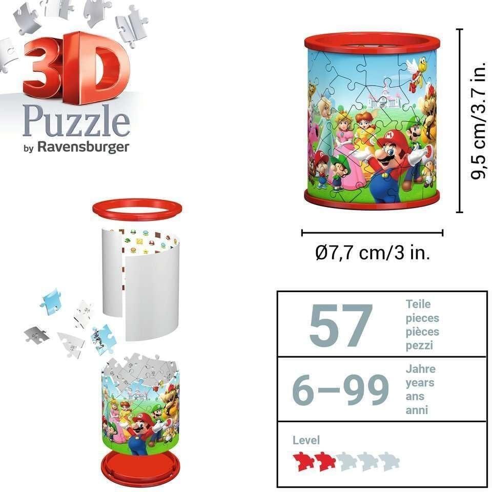 Ravensburger Super Mario Brothers Pencil Pot- 54 Pieces/Shoe 3D-108 Pieces 3D Jigsaw Puzzles for Kids Age 6 Years Up