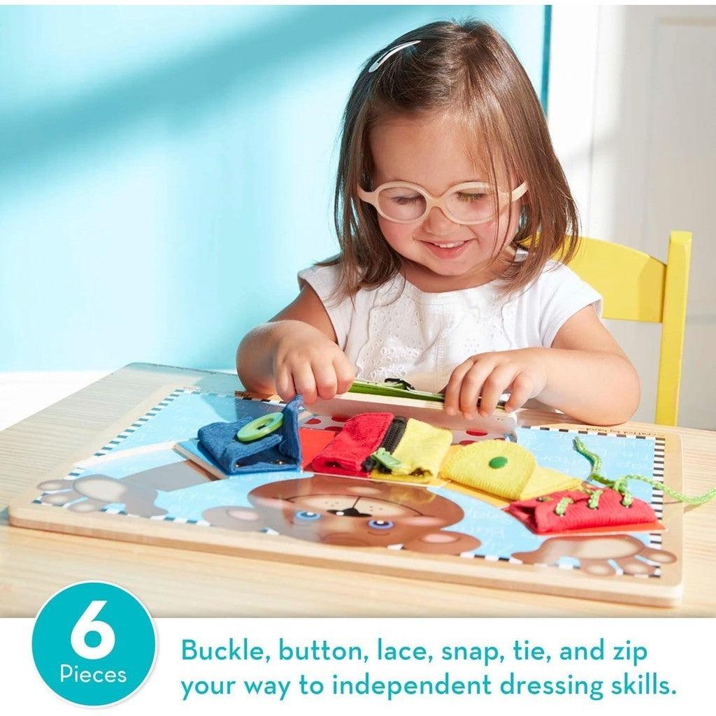 Melissa & Doug Basic Skills Puzzle Board-Wooden Educational Toy-Learn To Button Busy Board, Activity Board