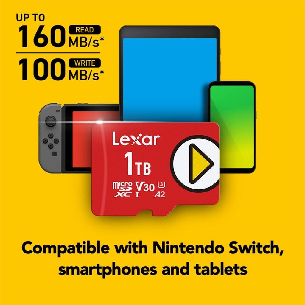 Lexar 1TB PLAY microSDXC Micro SD Card Memory Card, UHS-I, C10, U3, V30, A2, Full-HD & 4K Video, Up To 160/100 MB/s, Expanded Storage